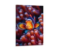 hjkhjt Animal Poster A Colorful Clownfish in An Anemone Poster Wall Art Canvas Aesthetic Cover Painting for Living Room Bed Room 16x24inch(40x60cm) Frame-style