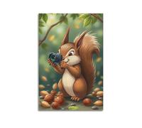 hjkhjt Animal Poster A Curious Squirrel Photographing Nuts Poster Wall Art Canvas Aesthetic Cover Painting for Living Room Bed Room 20x30inch(50x75cm) Unframe-style