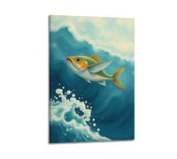 hjkhjt Animal Poster A Flying Fish Gliding over Waves Poster Wall Art Canvas Aesthetic Cover Painting for Living Room Bed Room 24x36inch(60x90cm) Frame-style