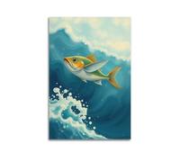 hjkhjt Animal Poster A Flying Fish Gliding over Waves Poster Wall Art Canvas Aesthetic Cover Painting for Living Room Bed Room 24x36inch(60x90cm) Unframe-style