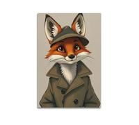 hjkhjt Animal Poster A Fox Wearing A Detective Coat Poster Wall Art Canvas Aesthetic Cover Painting for Living Room Bed Room 08x12inch(20x30cm) Unframe-style