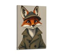 hjkhjt Animal Poster A Fox Wearing A Detective Coat Poster Wall Art Canvas Aesthetic Cover Painting for Living Room Bed Room 16x24inch(40x60cm) Frame-style