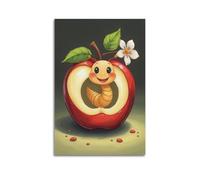 hjkhjt Animal Poster A Happy Worm in An Apple Poster Wall Art Canvas Aesthetic Cover Painting for Living Room Bed Room 08x12inch(20x30cm) Unframe-style