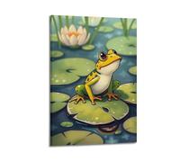 hjkhjt Animal Poster A Hopping Frog on Lily Pads Poster Wall Art Canvas Aesthetic Cover Painting for Living Room Bed Room 24x36inch(60x90cm) Frame-style
