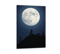 hjkhjt Animal Poster A Lone Wolf Howling at A Massive Full Moon Poster Wall Art Canvas Aesthetic Cover Painting for Living Room Bed Room 12x18inch(30x45cm) Frame-style