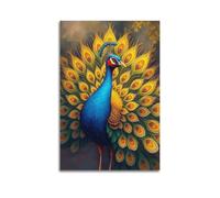 hjkhjt Animal Poster A Peacock Showing Off Its Colorful Feathers Poster Wall Art Canvas Aesthetic Cover Painting for Living Room Bed Room 24x36inch(60x90cm) Unframe-style