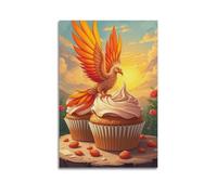 hjkhjt Animal Poster A Phoenix Baking Sunrise Cupcakes Poster Wall Art Canvas Aesthetic Cover Painting for Living Room Bed Room 20x30inch(50x75cm) Unframe-style