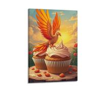 hjkhjt Animal Poster A Phoenix Baking Sunrise Cupcakes Poster Wall Art Canvas Aesthetic Cover Painting for Living Room Bed Room 24x36inch(60x90cm) Frame-style