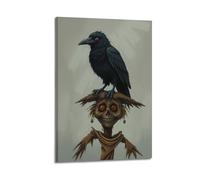 hjkhjt Animal Poster A Raven Perched on An Old Scarecrow Poster Wall Art Canvas Aesthetic Cover Painting for Living Room Bed Room 12x18inch(30x45cm) Frame-style