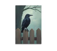 hjkhjt Animal Poster A Raven Sitting on Fence Poster Wall Art Canvas Aesthetic Cover Painting for Living Room Bed Room 08x12inch(20x30cm) Unframe-style