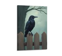 hjkhjt Animal Poster A Raven Sitting on Fence Poster Wall Art Canvas Aesthetic Cover Painting for Living Room Bed Room 16x24inch(40x60cm) Frame-style