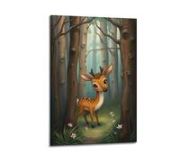 hjkhjt Animal Poster A Shy Deer Hiding in The Forest Poster Wall Art Canvas Aesthetic Cover Painting for Living Room Bed Room 12x18inch(30x45cm) Frame-style