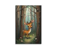 hjkhjt Animal Poster A Shy Deer Hiding in The Forest Poster Wall Art Canvas Aesthetic Cover Painting for Living Room Bed Room 16x24inch(40x60cm) Unframe-style