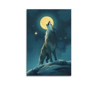 hjkhjt Animal Poster A Solitary Wolf Howling at Night Poster Wall Art Canvas Aesthetic Cover Painting for Living Room Bed Room 12x18inch(30x45cm) Unframe-style