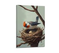 hjkhjt Animal Poster A Sparrow Building A Nest with Twigs Poster Wall Art Canvas Aesthetic Cover Painting for Living Room Bed Room 16x24inch(40x60cm) Frame-style