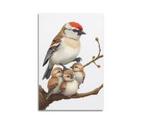 hjkhjt Animal Poster A Sparrow Feeding Its Babies Poster Wall Art Canvas Aesthetic Cover Painting for Living Room Bed Room 20x30inch(50x75cm) Unframe-style