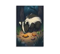 hjkhjt Animal Poster A Striped Skunk Searching for Food at Night Poster Wall Art Canvas Aesthetic Cover Painting for Living Room Bed Room 08x12inch(20x30cm) Unframe-style