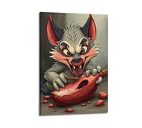 hjkhjt Animal Poster A Tasmanian Devil Eating Carcass Poster Wall Art Canvas Aesthetic Cover Painting for Living Room Bed Room 16x24inch(40x60cm) Frame-style