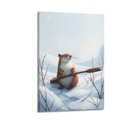 hjkhjt Animal Poster A Weasel Hunting in The Winter Snow Poster Wall Art Canvas Aesthetic Cover Painting for Living Room Bed Room 12x18inch(30x45cm) Frame-style