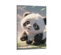 hjkhjt Animal Poster Cartoon Panda Playing with Bubbles Poster Wall Art Canvas Aesthetic Cover Painting for Living Room Bed Room 16x24inch(40x60cm) Frame-style