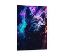 hjkhjt Animal Poster Cyberpunk Neon Wolf Blue Pink Smoke Poster Wall Art Canvas Aesthetic Cover Painting for Living Room Bed Room 24x36inch(60x90cm) Frame-style
