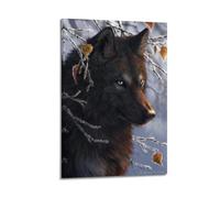 hjkhjt Animal Poster Digital Art Wolf Frosty Branches Autumn Leaves Poster Wall Art Canvas Aesthetic Cover Painting for Living Room Bed Room 24x36inch(60x90cm) Frame-style