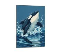 hjkhjt Animal Poster Orca Whale Breaking Surface Poster Wall Art Canvas Aesthetic Cover Painting for Living Room Bed Room 12x18inch(30x45cm) Frame-style