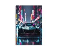 hjkhjt Car Poster Silver Black Supercar Neon Mirroring Rainy Symmetry Poster Wall Art Canvas Aesthetic Cover Painting for Living Room Bed Room 08x12inch(20x30cm) Unframe-style