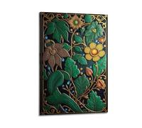 hjkhjt Green Leaves Golden Flowers Blue Gems Poster Wall Art Canvas Aesthetic Cover Painting for Living Room Bed Room 08x12inch(20x30cm) Frame-style