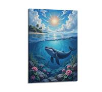 hjkhjt Whale Songs Echo Far Away Poster Wall Art Canvas Aesthetic Cover Painting for Living Room Bed Room 24x36inch(60x90cm) Frame-style