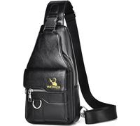 Hjkiopc Sling Bag for Men,Leather Chest Bag with Adjustable Strap,Waterproof Shoulder Bag,Casual Lightweight Bag,Crossbody bag for Hiking,Cycling,Travel,Camping (Black)