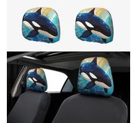 HJKJKKJ Car Headrest Cover 2PCS Personalized Hand Drawn Whale Headrest Covers for Car Waterproof Head Rest Covers Universal Cars Headrest Protector Elastic Dust Cover for Most Cars