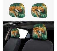 HJKJKKJ Car Headrest Cover 2PCS Personalized Retro Leopard Headrest Covers for Car Waterproof Head Rest Covers Universal Cars Headrest Protector Elastic Dust Cover for Most Cars