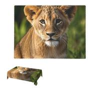 HJKJKKJ Table Cloth 137x183 CM Spill-Proof Kitchen Tablecloths Cute little animal lion Table Cloth for Rectangle Farmhouse Table Cover Wrinkle Free Decorative Table Cover for Dining Party