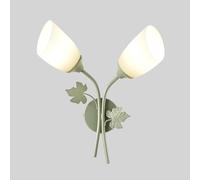 HJLJKG 2-Lights Minimalist Green Metal Wall E27 Nordic White Glass Wall Lamp Shade Flower BedHead Wall Mount Lighting Fixture for Living Room Bedroom Hallway Home Decor