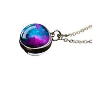 HJLJKG 925 Sterling Silver Planet Necklace For Women And Men, Solar System Universe Space Moon Sun Earth Necklaces Two-sided Glass Necklace, Pendant With Chain