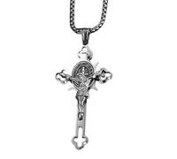 HJLJKG 925 Sterling Silver Saint Benedict Crucifix Necklace Men, Religious Cross With Jesus On It - Catholic Amulet Pendant For