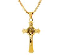 HJLJKG 925 Sterling Silver Saint Benedict Crucifix Necklace Men, Religious Cross With Jesus On It - Catholic Amulet Pendant For