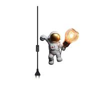 HJLJKG Astronaut Wall Lamp Creative Resin Wall for Children's Room with Plug Lighting Fixture for Boys Girls Bedroom Christmas Atmosphere Lamp,Black (Color : Gold)
