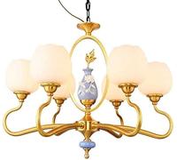 HJLJKG Ceramic Chandeliers Country Style Milk White Shade Hanging Lamp Copper Island Chandelier 6 Lights Living Room Lamp,Light