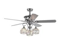 HJLJKG Chandelier, 5-Blade 52-Inch Chrome Ceiling Fan with 3-Light Crystal Chandelier, Suitable for Family Living Room, Dining Room, Decorative, Lighting, Long Life