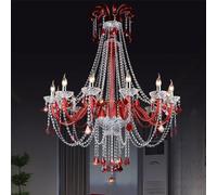 HJLJKG European Style Crystal Pendent Lamp Red Candle Lamp Living Room Restaurant Villa Staircase Duplex Building Chandelier (Red 8 Lights), Minimalist Pendant Light