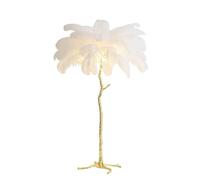 HJLJKG Feather Floor Lamp, Ostrich Feather Dimmable Standing Lamp, Decorative Bedside Lamp for Bedroom and Living Room, Golden Resin Lamp Body