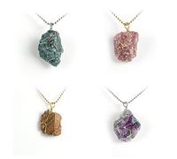 HJLJKG Natural Irregular Blue Apatite Tiger Eye Crystal Lapis Lazuli Necklace Wire Turquoises Amethysts Pendant Clavicle Chain Jewelry