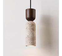HJLJKG Nordic Natural Stone Cylindrical Bedside Pendant Light Japanese Yellow Travertine Kitchen Island Hanging Lamp Retro Minimalist Wood Bedroom Chandelier Home Decoration For Farmhouse