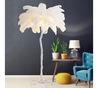 HJLJKG Ostrich Feather Floor Lamp, Standing Bedside Lamps with 3 Color Light Dimmable, Silver Resin Art Decorative Floor Lamp with Foot Switch, for Bedrooms Dining Room Living Room