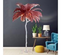 HJLJKG Ostrich Feather Floor Lamp, Standing Bedside Lamps with 3 Color Light Dimmable, Silver Resin Art Decorative Floor Lamp with Foot Switch, for Bedrooms Dining Room Living Room