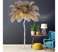 HJLJKG Ostrich Feather Floor Lamp, Standing Bedside Lamps with 3 Color Light Dimmable, Silver Resin Art Decorative Floor Lamp with Foot Switch, for Bedrooms Dining Room Living Room