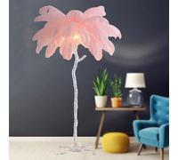 HJLJKG Ostrich Feather Floor Lamp, Standing Bedside Lamps with 3 Color Light Dimmable, Silver Resin Art Decorative Floor Lamp with Foot Switch, for Bedrooms Dining Room Living Room
