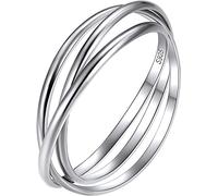 HJLJKG Silver High Polished Triple Interlocked Rolling Ring, 2MM/3MM Plain Textured Thin Stacking Band Ring, Simple Delicate Minimalist Ring for Women s - Size 6 Nice